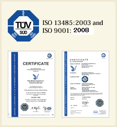 Saito Medical Industries, Inc. has obtained ISO 13485:2003 and ISO 9001:2008 certification.